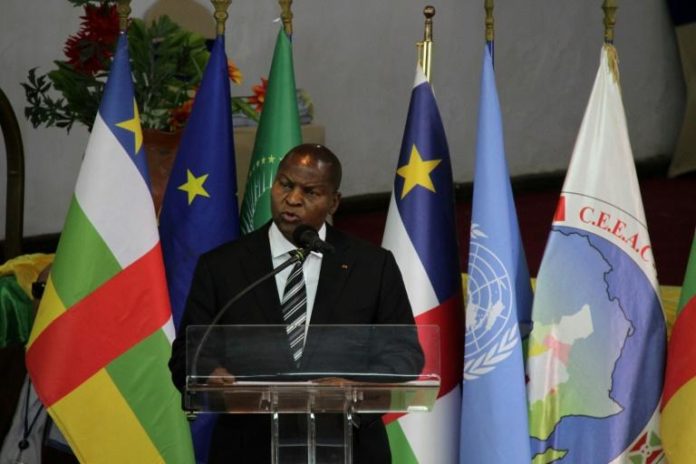 Le président Faustin Archange Touadéra, le 6 juillet 2020 à Bangui, en RDC afp.com - Gaël Grilhot